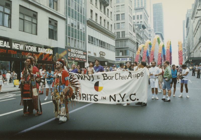 We Wah & Bar Chee Ampe Group Marching with Sign at New York City Pride, 1991