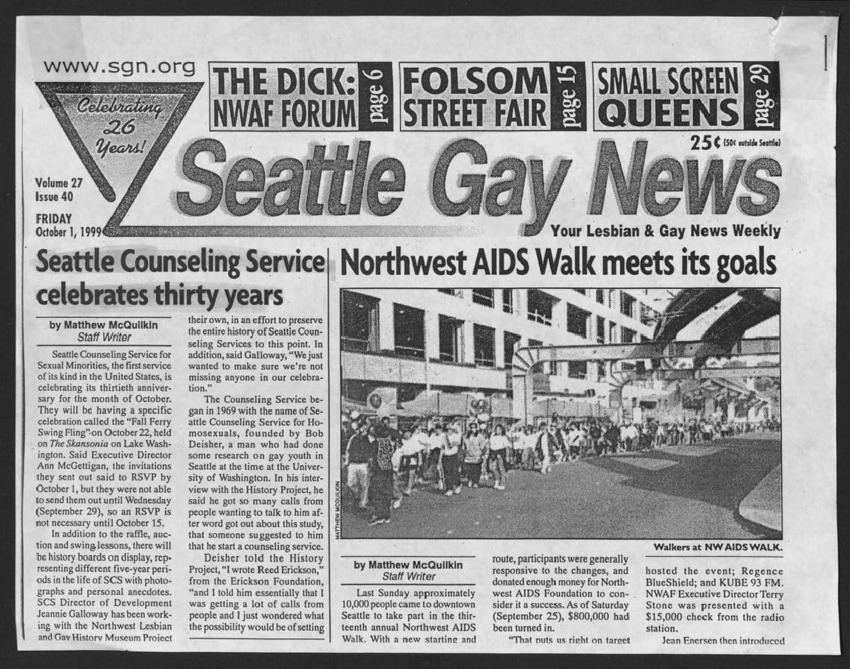 Download the full-sized PDF of Seattle Gay News: Seattle Counseling Service celebrates thirty years/Northwest AIDS Walk meets its goal