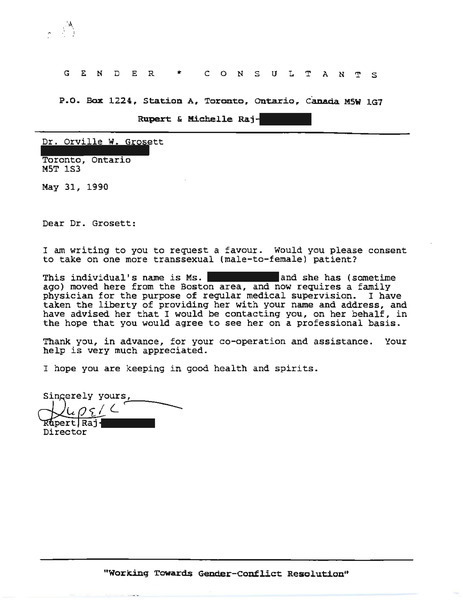 Download the full-sized image of Letter from Rupert Raj to Dr. Orville W. Grosett (May 31, 1990)