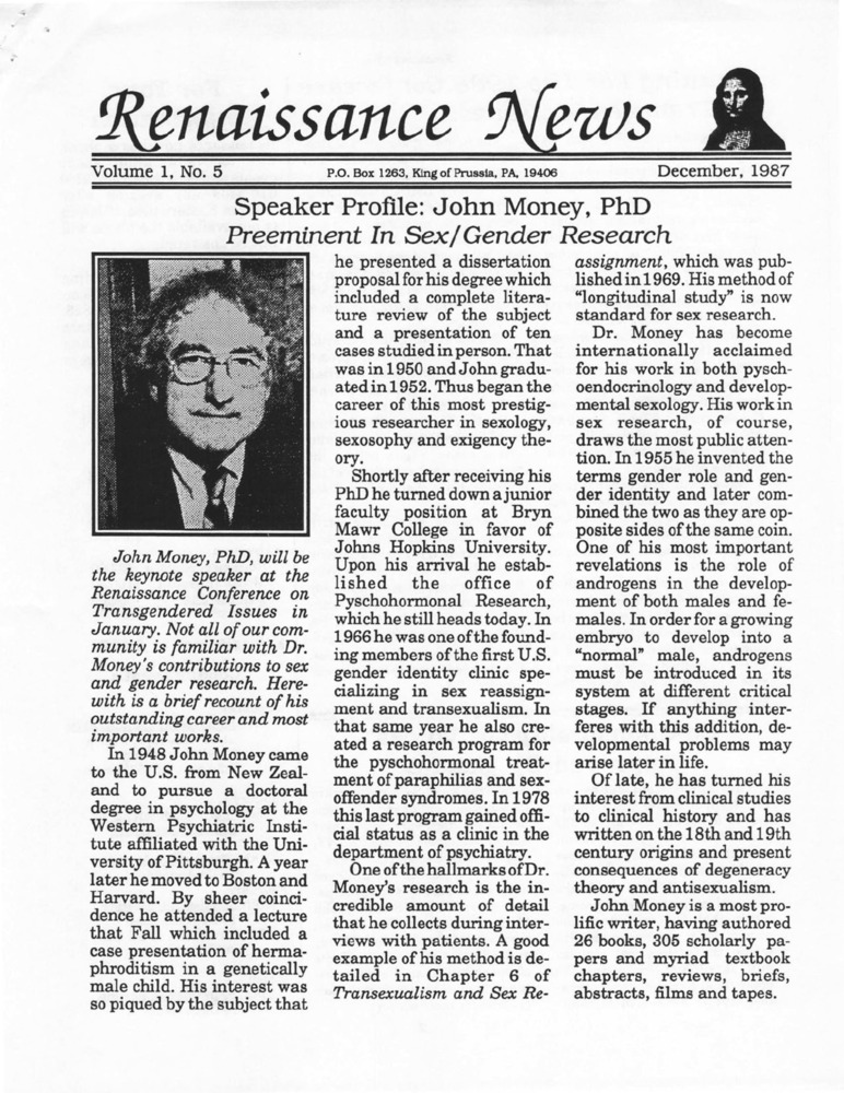 Download the full-sized PDF of Renaissance News, Vol. 1 No. 5 (December, 1987)