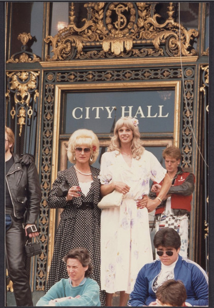 Download the full-sized image of Educational Transvestite Channel members at City Hall, 1987 (4)