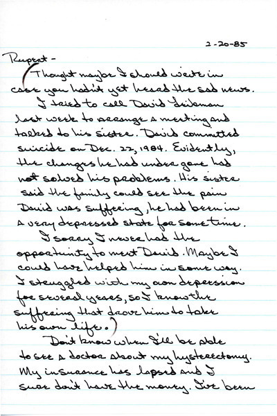 Download the full-sized image of Letter from Pat to Rupert Raj (February 20, 1985)