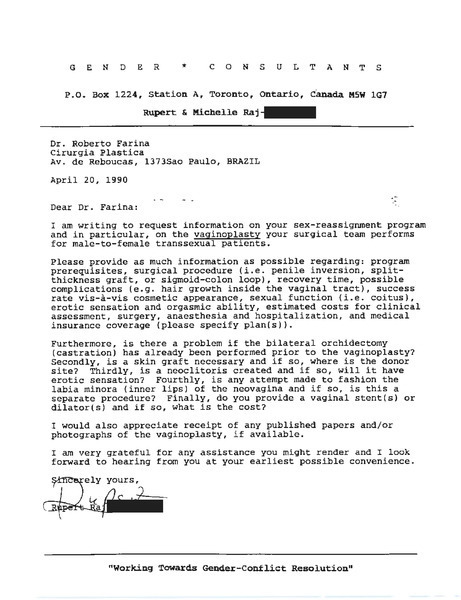 Download the full-sized PDF of Letter from Rupert Raj to Dr. Roberto Farina (April 20, 1990)