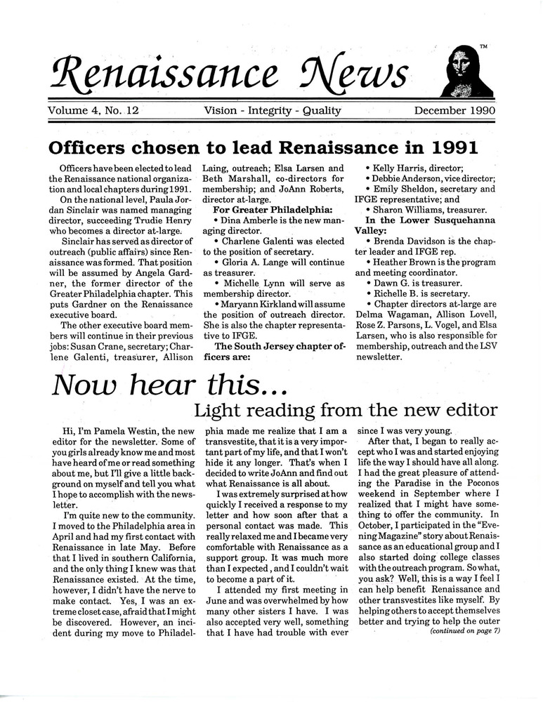 Download the full-sized PDF of Renaissance News, Vol. 4 No. 12 (December 1990)