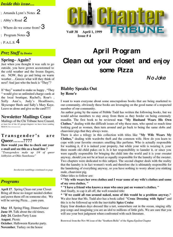 Download the full-sized PDF of Chi Chapter Tribune Vol. 38 Iss. 04 (April, 1999)