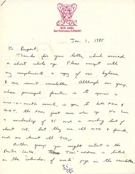 Download the full-sized image of Letter from Robin Miller to Rupert Raj (January 1, 1985)