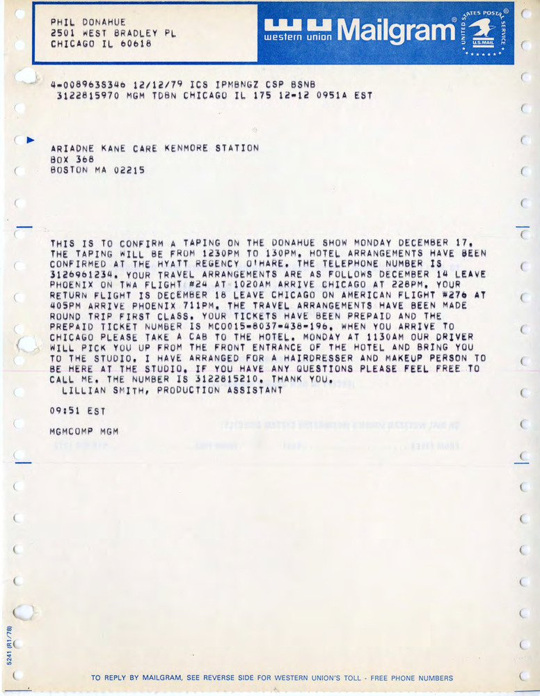 Download the full-sized PDF of Letter from Lillian Smith to Ariadne Kane, December 12, 1979