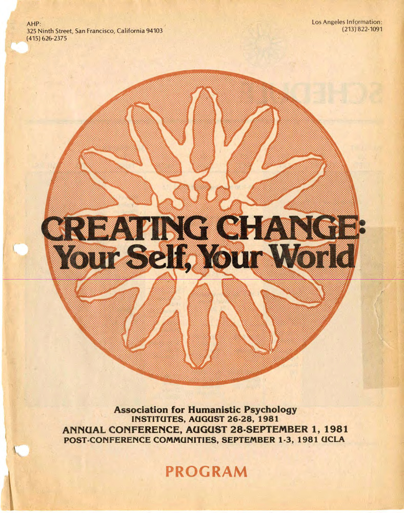 Download the full-sized PDF of Creating Change: Your Self, Your World – Association for Humanistic Psychology 19th Annual Conference Program