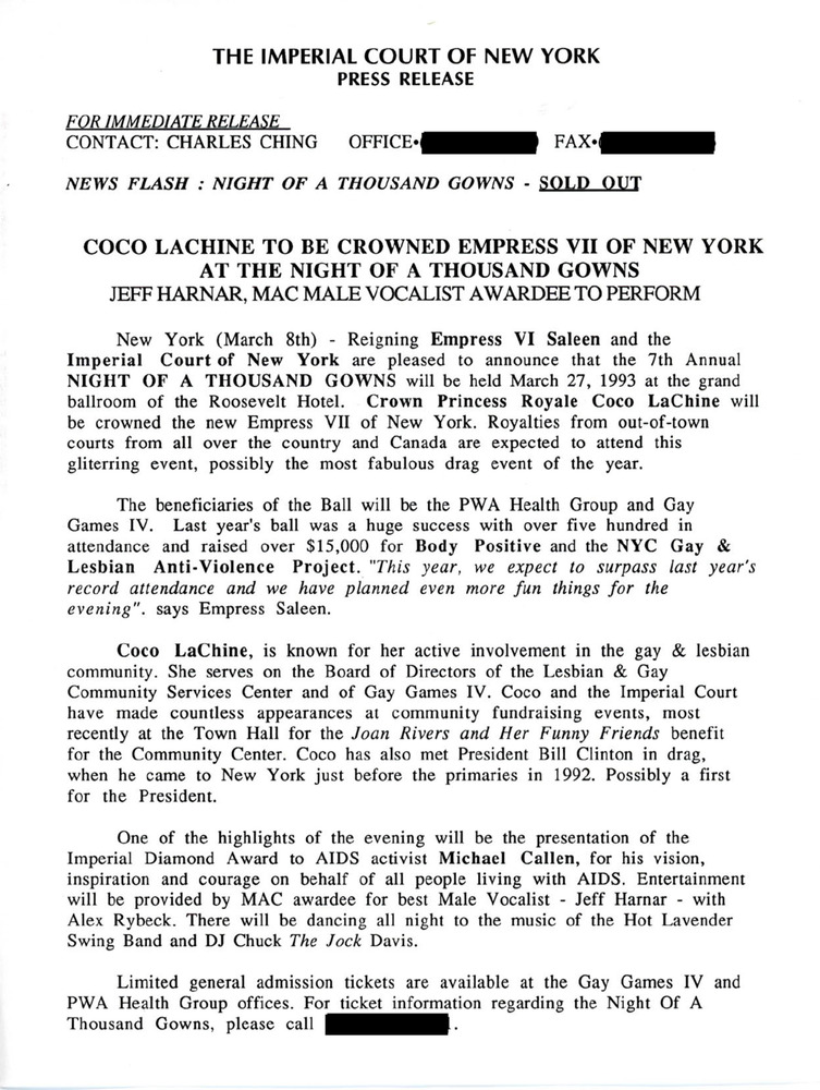 Download the full-sized PDF of Press Release Night of A Thousand Nights 1993