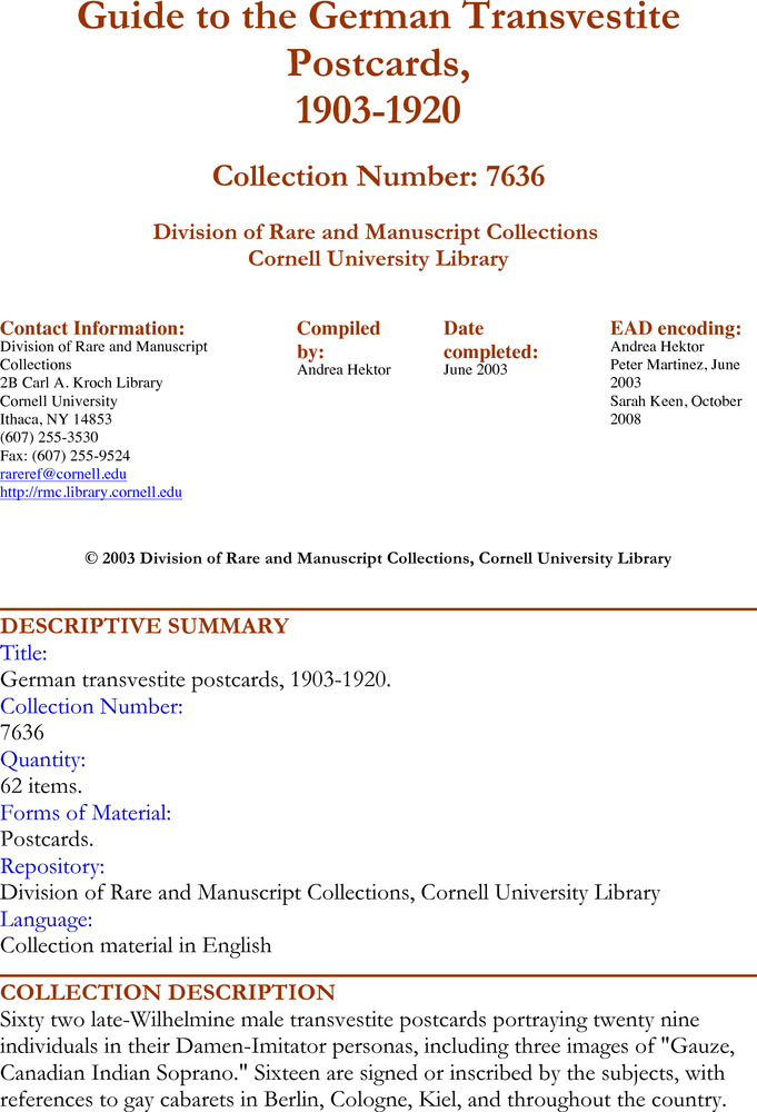 Download the full-sized PDF of Guide to the German Transvestite Postcards, 1903-1920