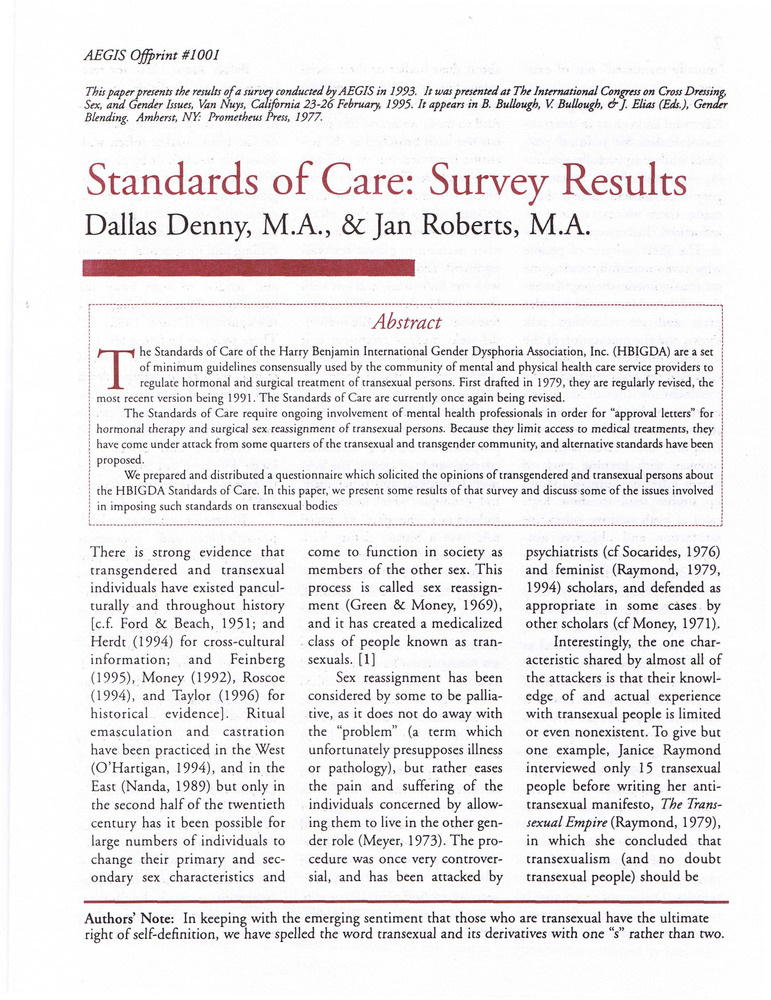 Download the full-sized PDF of AEGIS Survey Results: Standards of Care