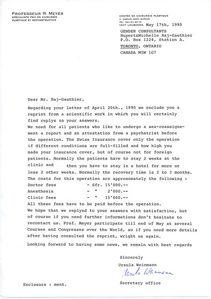Download the full-sized image of Letter from Ursula Weinmann to Rupert Raj (May 17, 1990)