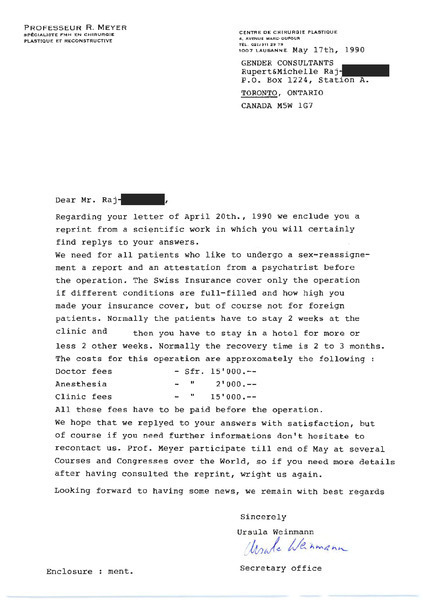 Download the full-sized image of Letter from Ursula Weinmann to Rupert Raj (May 17, 1990)