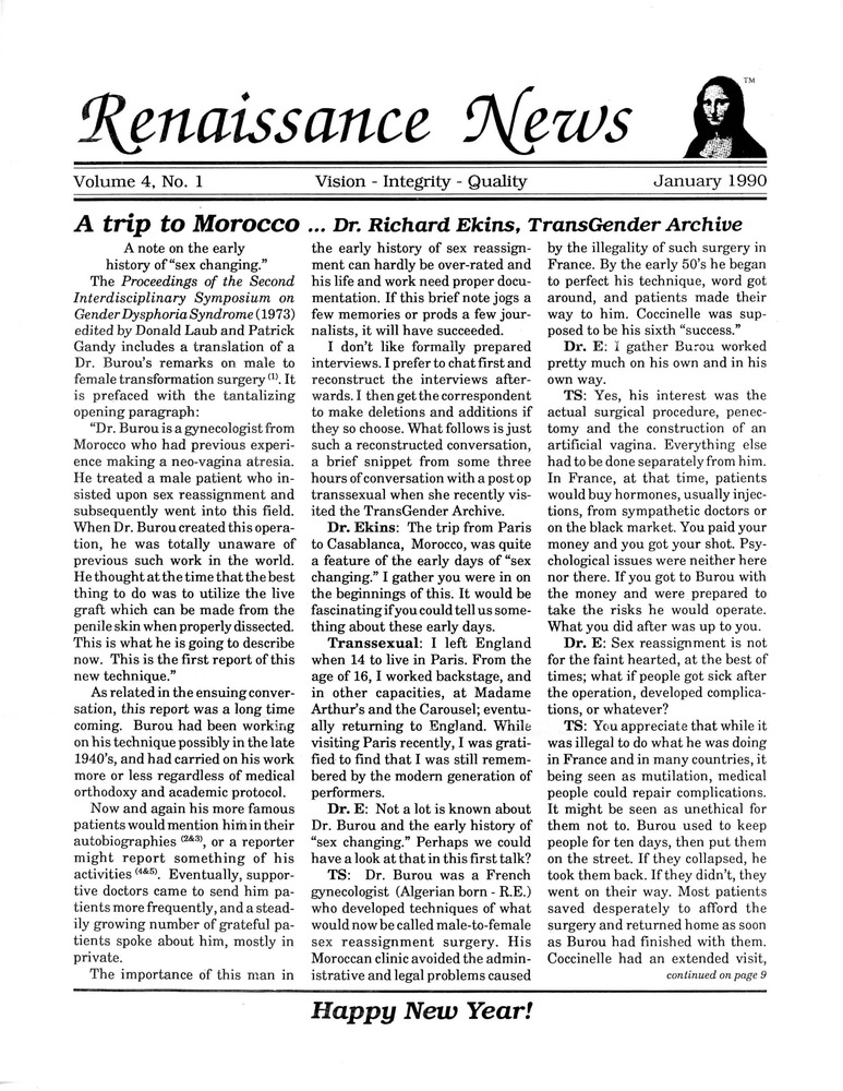 Download the full-sized PDF of Renaissance News, Vol. 4 No. 1 (January 1990)