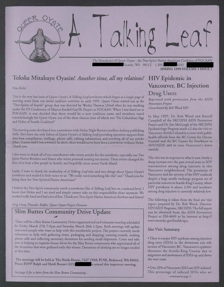 Download the full-sized PDF of Queer Oyate: A Talking Leaf, Volume 3, Issue 1