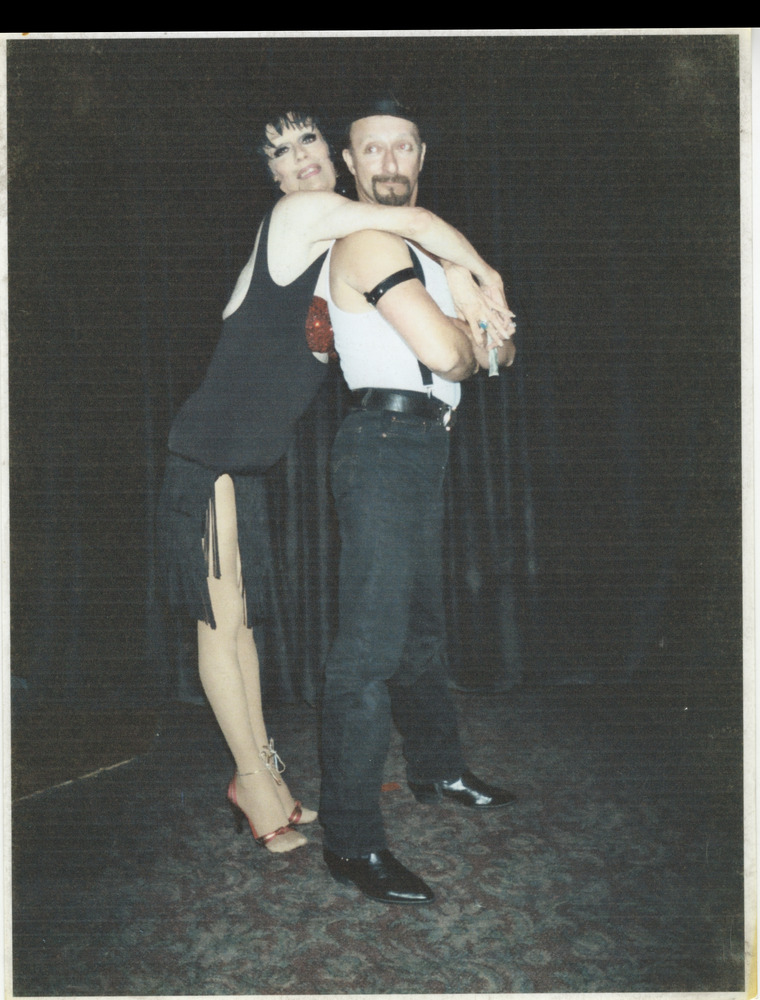 Download the full-sized image of Photo of Vicki Marlane and Another Performer in Front of Black Curtain