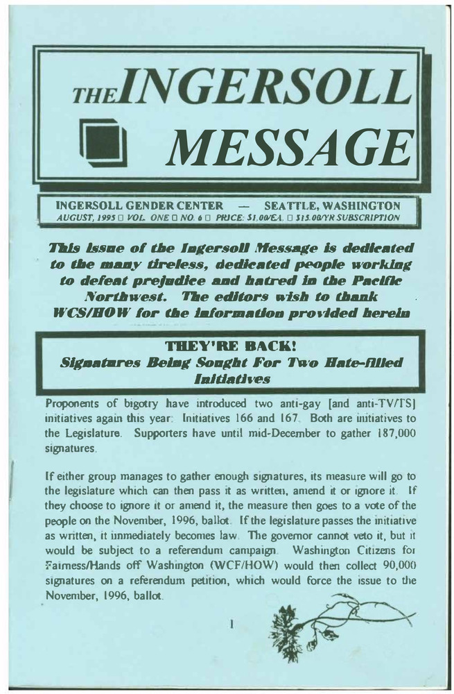 Download the full-sized PDF of The Ingersoll Message, Vol. 1 No.6 (August, 1995)