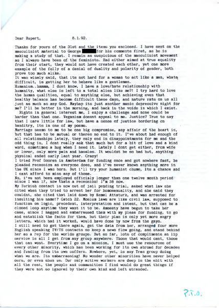 Download the full-sized image of Letter from Phaedra Kelly to Rupert Raj (January 8, 1992)