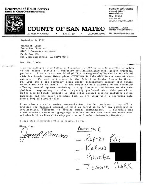 Download the full-sized image of Letter from James R. Meier to Joanna Clark (September 8, 1987)