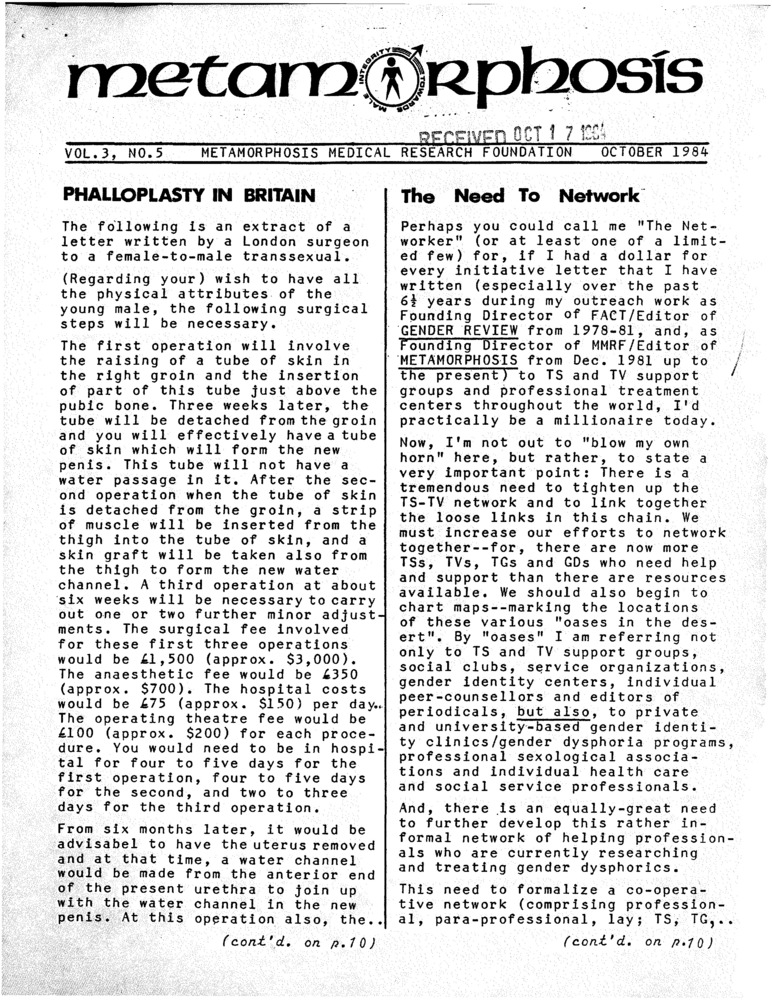 Download the full-sized PDF of Metamorphosis Vol. 3, No. 5 (October 1984)