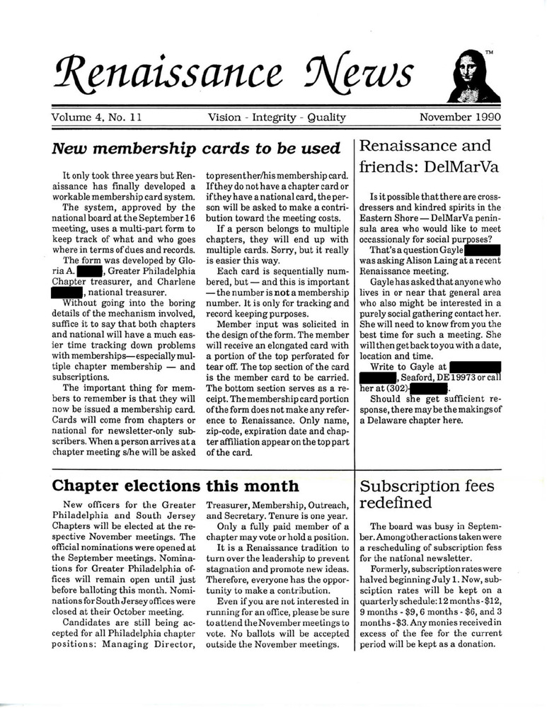 Download the full-sized PDF of Renaissance News, Vol. 4 No. 11 (November 1990)