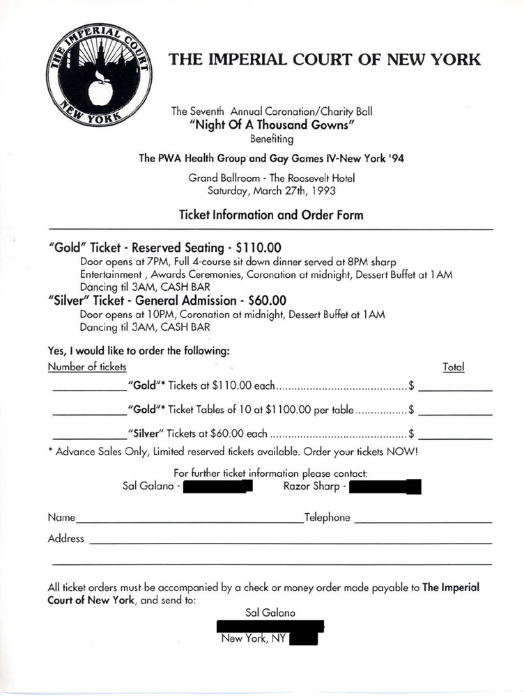 Download the full-sized PDF of Order Form for Night Of A Thousand Gowns