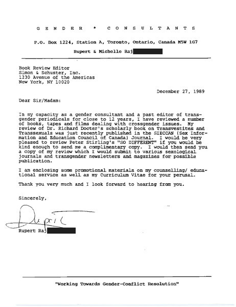 Download the full-sized PDF of Letter from Rupert Raj to Simon & Schuster Book Review Editor (December 27, 1989)