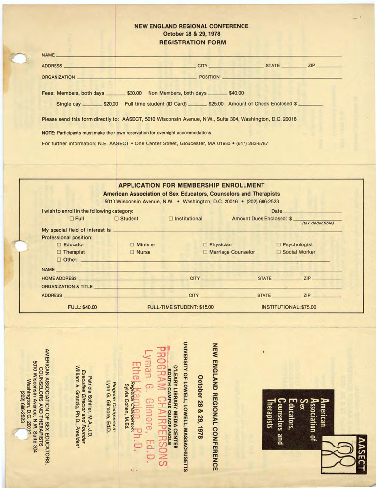 Download the full-sized PDF of Third Annual New England AASECT Conference Registration Form, 1978
