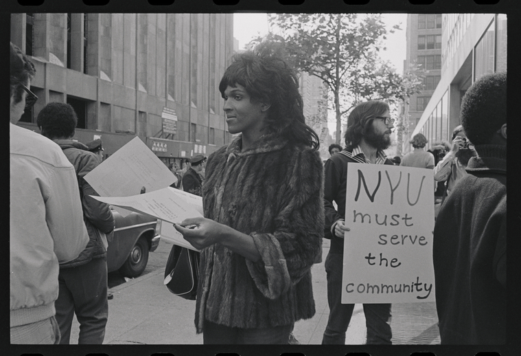 Download the full-sized image of A Photograph of Marsha P. Johnson and a Protestor Holding a Sign