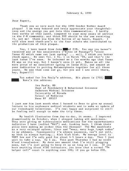 Download the full-sized image of Letter from Lou Sullivan to Rupert Raj (February 6, 1990)