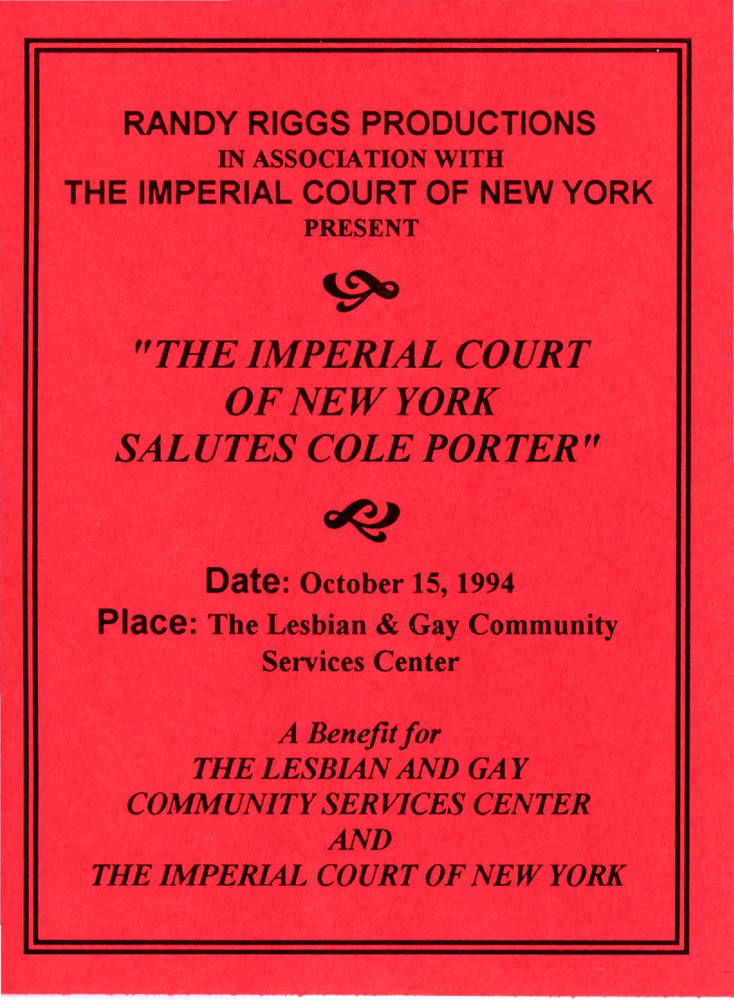 Download the full-sized PDF of The Imperial Court Of New York Salutes Cole Porter Event Flyer