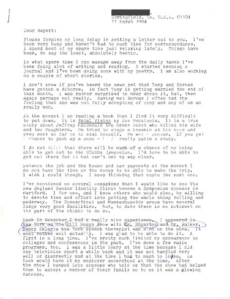 Download the full-sized image of Letter from Stephen to Rupert Raj (March 11, 1984)