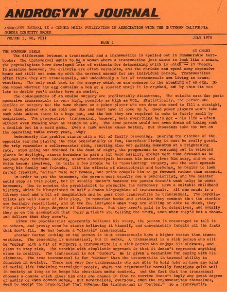 Download the full-sized image of Androgyny Journal, Volume 1, Number 8, July 1978