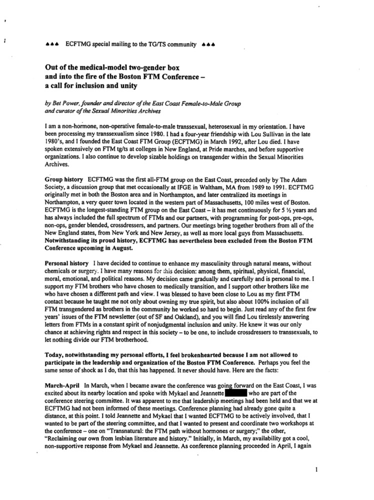 Download the full-sized PDF of Out of the Medical-Model Two-Gender Box and into the Fire of the Boston FTM Conference - A Call for Inclusion and Unity