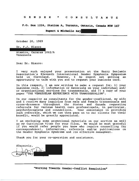 Download the full-sized image of Letter from Rupert Raj to Dr. F.J. Bianco (October 20, 1989)