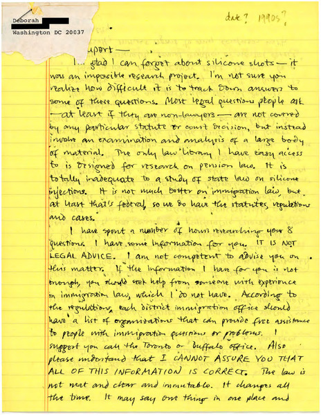 Download the full-sized image of Letter from Deborah Murphey to Rupert Raj (1990s)