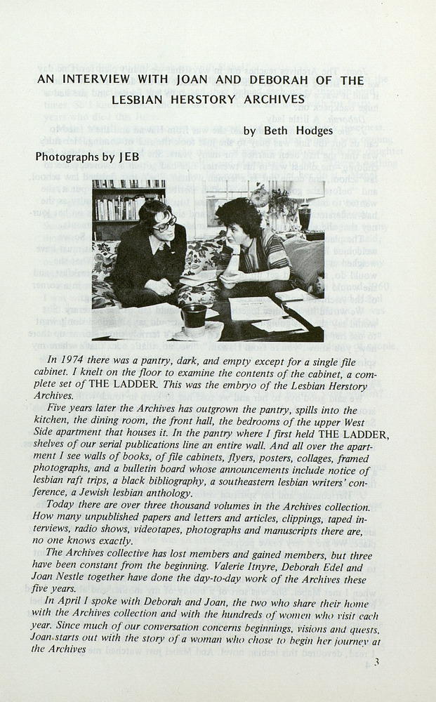 Download the full-sized PDF of An Interview with Joan and Deborah of the Lesbian Herstory Archives