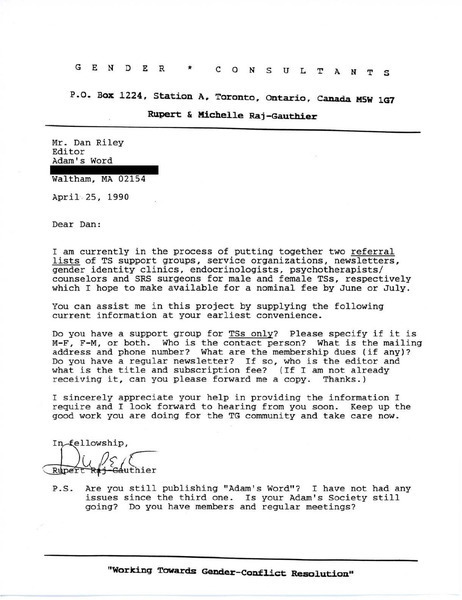 Download the full-sized image of Letter from Rupert Raj to Dan Riley (April 25, 1990)