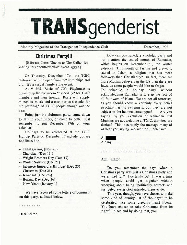 Download the full-sized PDF of The Transgenderist (December, 1998)