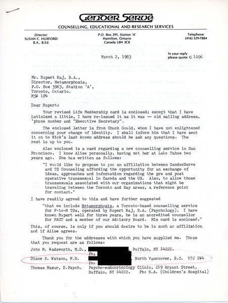 Download the full-sized image of Letter from Susan Huxford to Rupert Raj (March 2, 1986)
