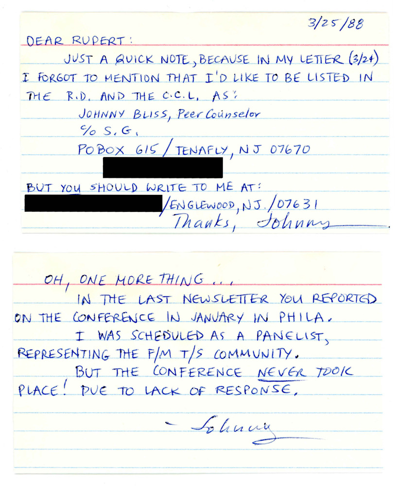 Download the full-sized PDF of Letter from Johnny Bliss to Rupert Raj (March 25, 1988)