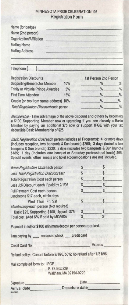 Download the full-sized PDF of Minnesota Pride Celebration '96 Registration Form