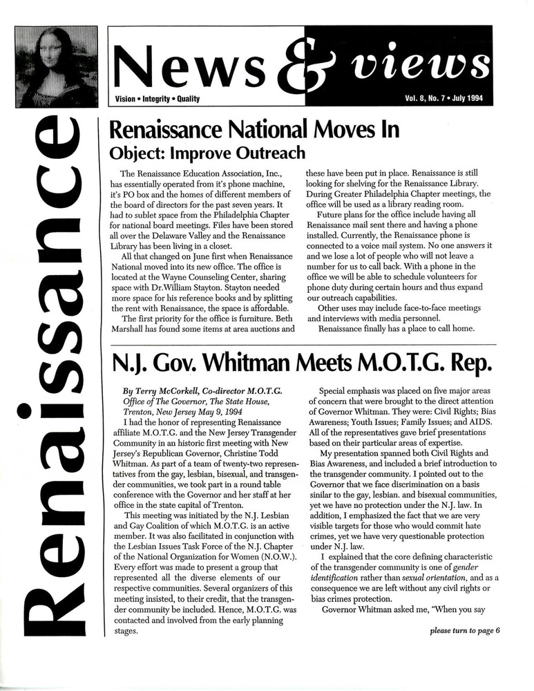 Download the full-sized PDF of Renaissance News & Views, Vol. 8 No. 7 (July 1994)