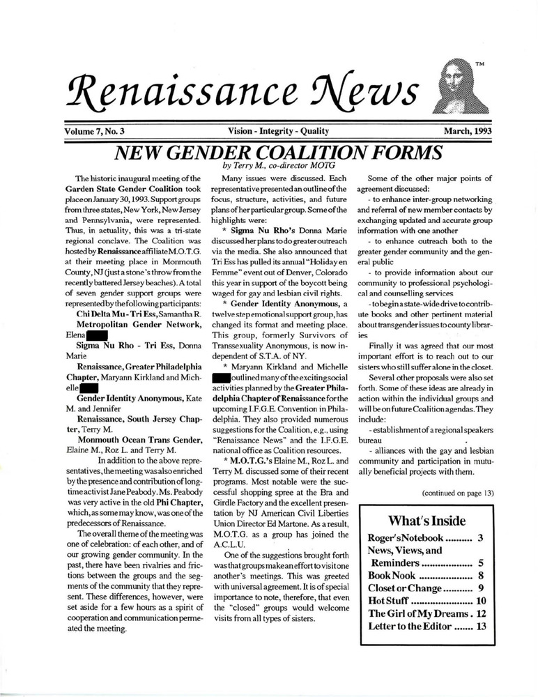 Download the full-sized PDF of Renaissance News, Vol. 7 No. 3 (March 1993)