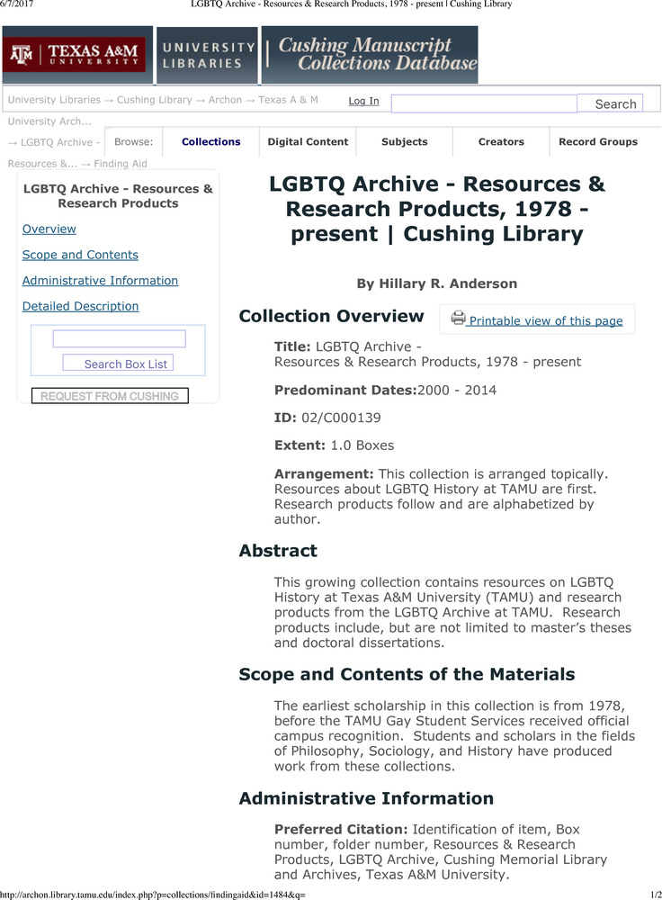Download the full-sized PDF of LGBTQ Archive - Resources & Research Products, 1978 - present