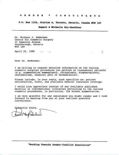 Download the full-sized image of Letter from Rupert Raj to Dr. Michael J. Bederman (April 20, 1990)