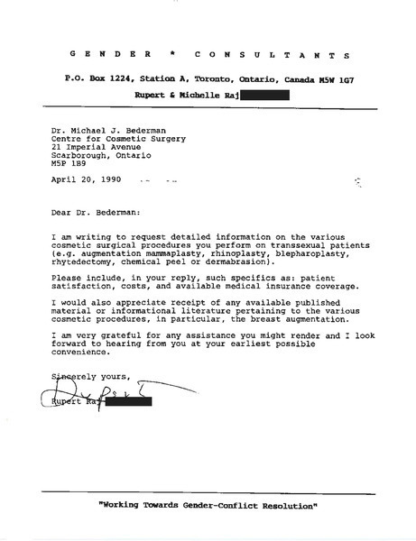 Download the full-sized image of Letter from Rupert Raj to Dr. Michael J. Bederman (April 20, 1990)