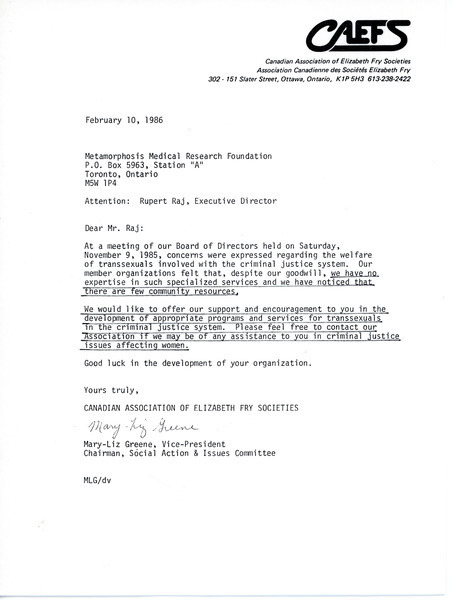 Download the full-sized image of Letter from Mary-Liz Green to Rupert Raj (February 10, 1986)
