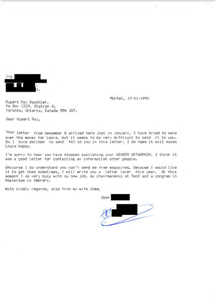 Download the full-sized image of Letter from Jean Van Aarle to Rupert Raj (January 17, 1990)