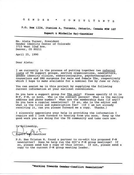 Download the full-sized image of Letter from Rupert Raj to Aleta Turner (April 25, 1990)